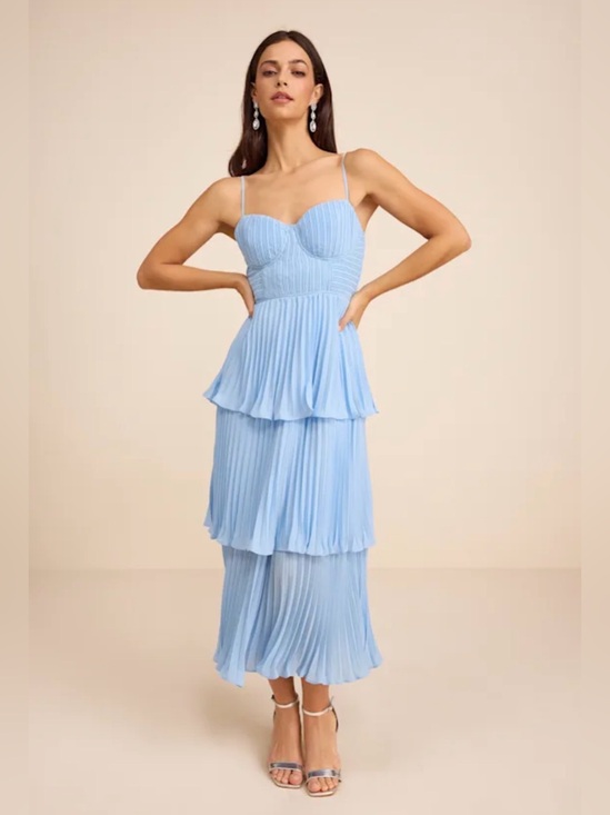 Lulus Dresses & Skirts - Lulu's Cascading Crush Light Blue Tiered Pleated Midi Dress